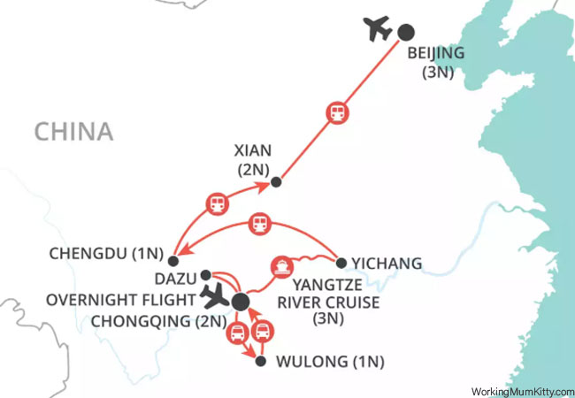 Sichuan & Yangtz tour map