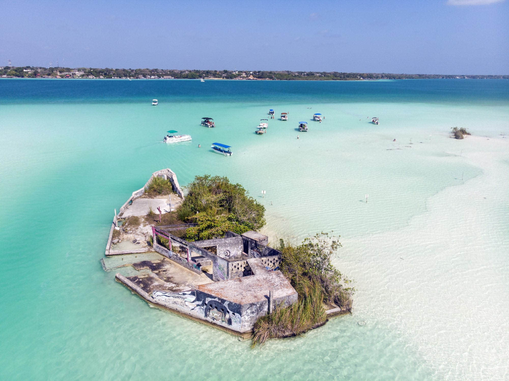 Aerial Drone Shot of the Pirate Channel of Bacalar Quintana roo, Mexico.