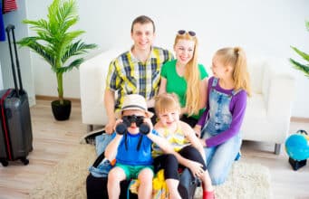 Family packing suitcases